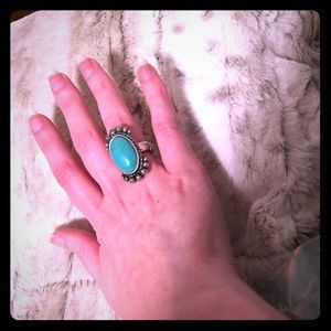 Boho Oval turquoise stone adjustable ring silver nwt